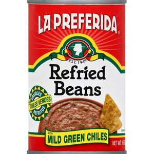 Refried Beans Mild Green Chiles 16oz (454grs) LP